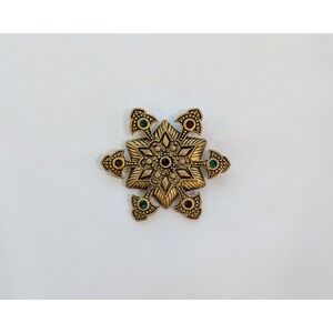 Vintage Antique Gold Victorian Revival Snowflake Cabochan Brooch Pin LT98